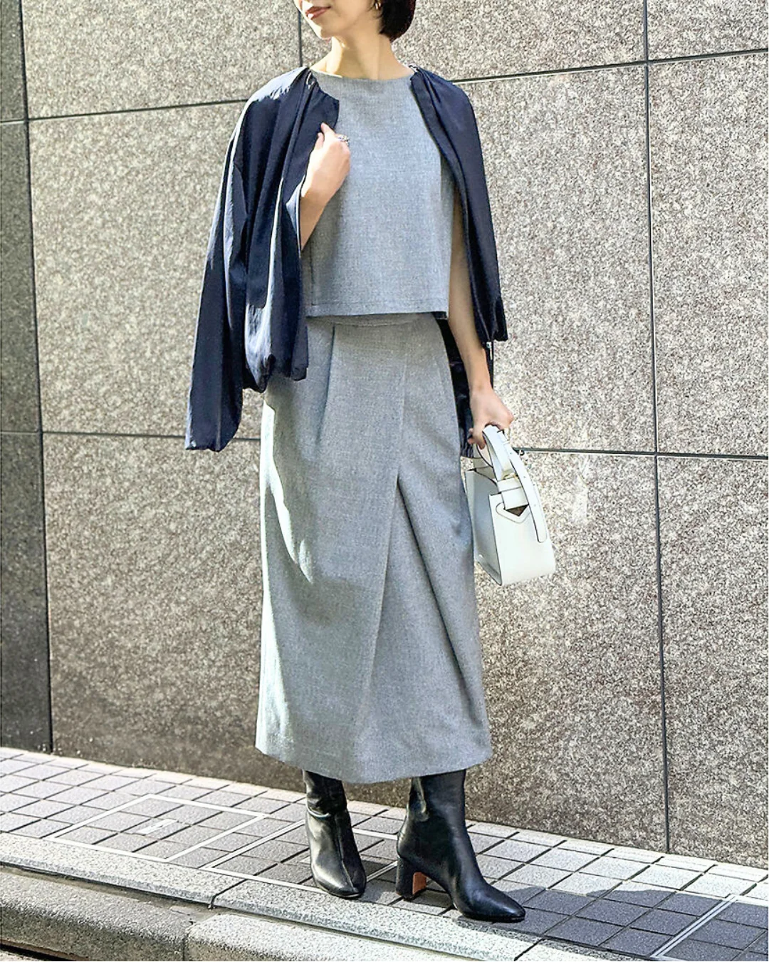 ツィード風セットアップスカートスタイル