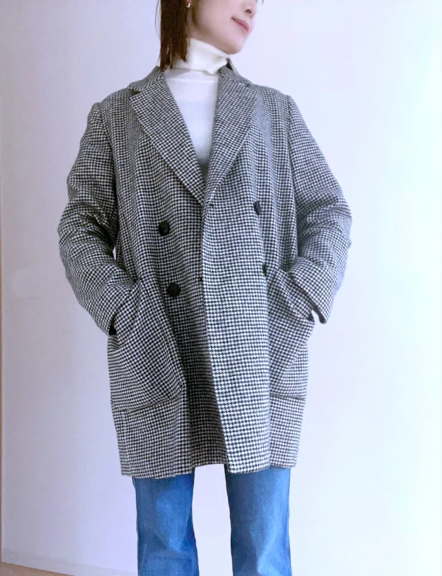 着丈115cmZARA 千鳥格子 ニットコート - ロングコート