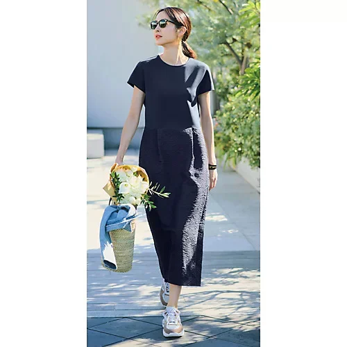 M7days 東原妙子さんコラボ 腰高ジャカードドッキングワンピース