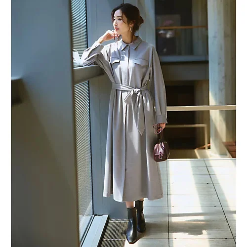 M7days　タイつきハリ感コート風ワンピース