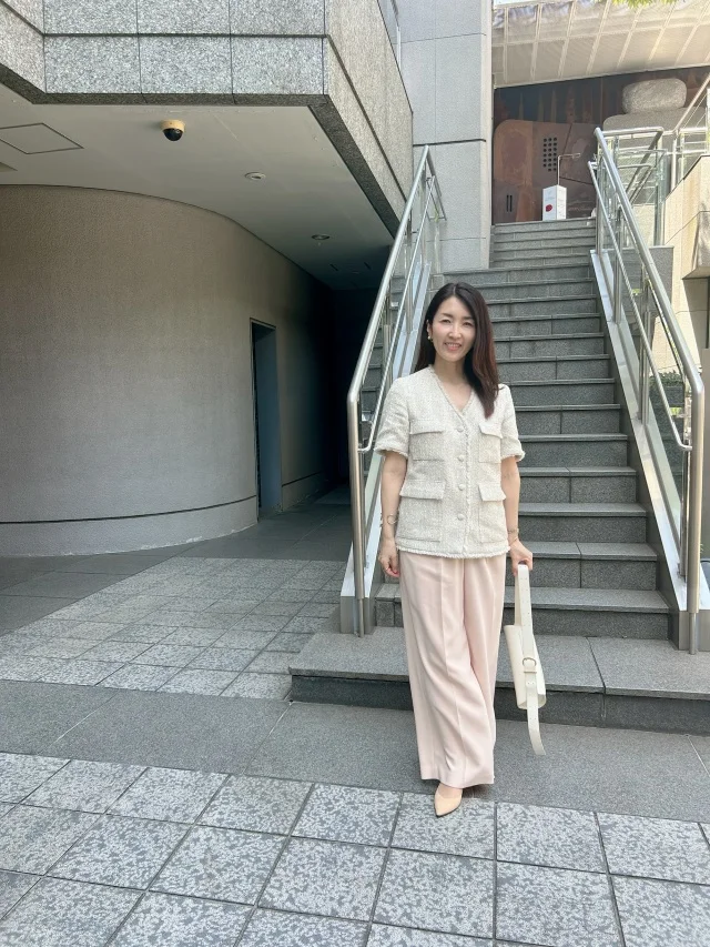 【ROPE展示会オーダー】ひと目惚れした半袖ツイードジャケットと、愛用ピンクパンツで夏のきれいめコーデ