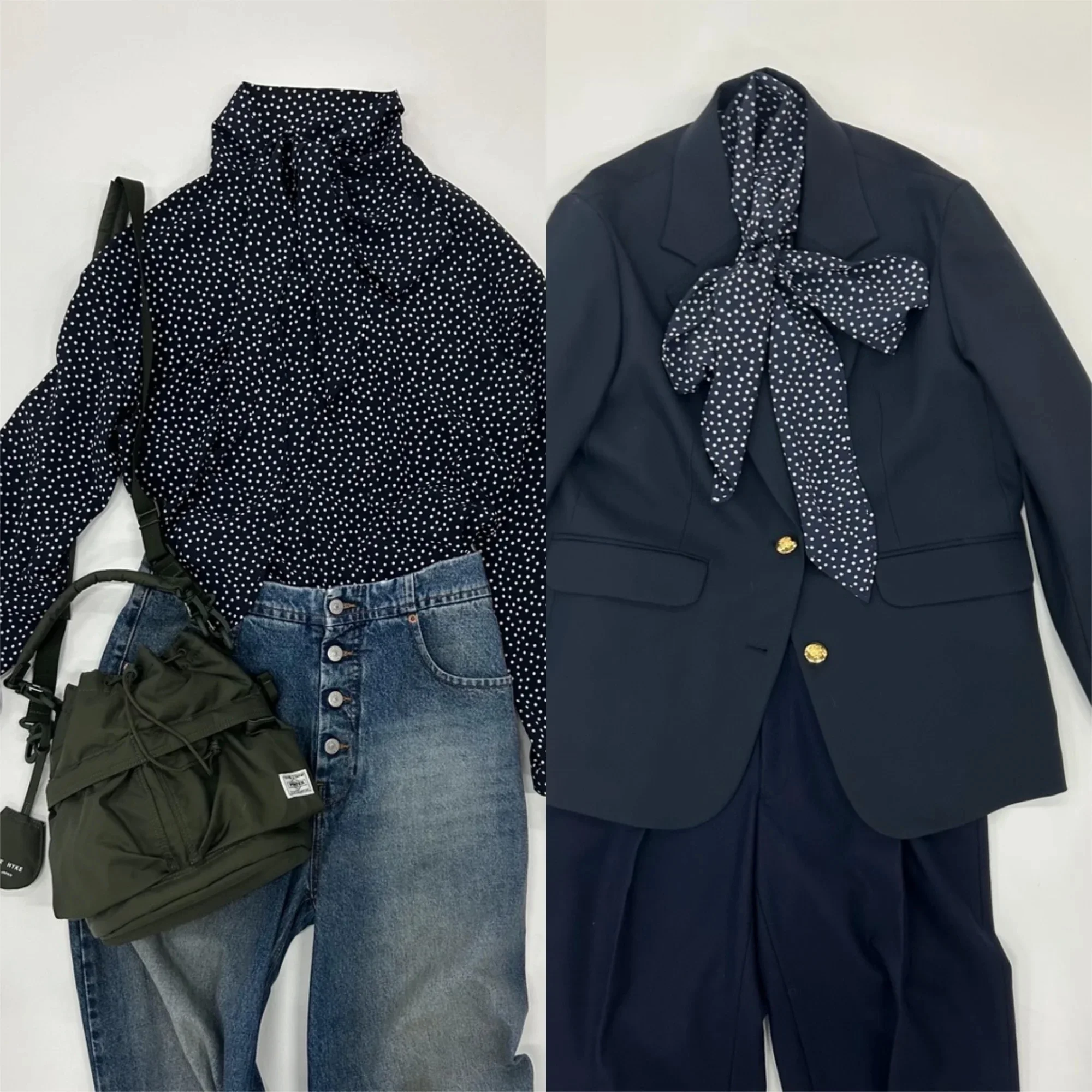 40代のための「トレンド×きちんと」はドット柄ボウタイブラウスにお任せ！