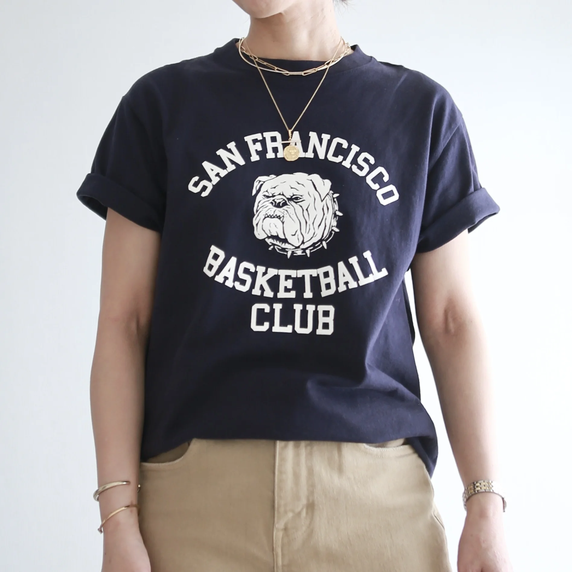 GULF COAST SPORTSWEAR ロゴTシャツ　marisol bemiコラボ ベージュデニム　別注　healthydenim pinkpepper wide 着回し