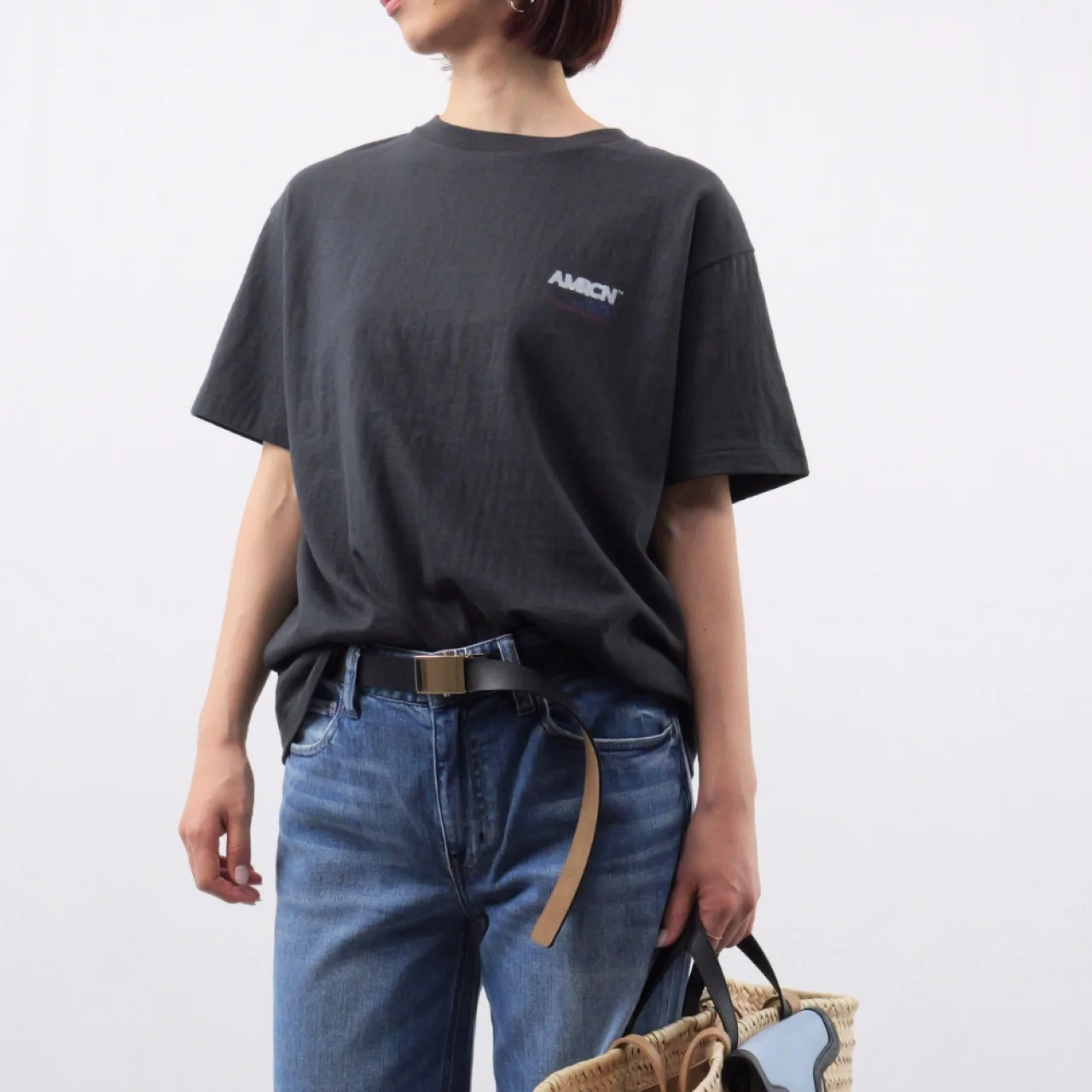 アメリカーナ ラフィー丸胴 バックプリントT　着画