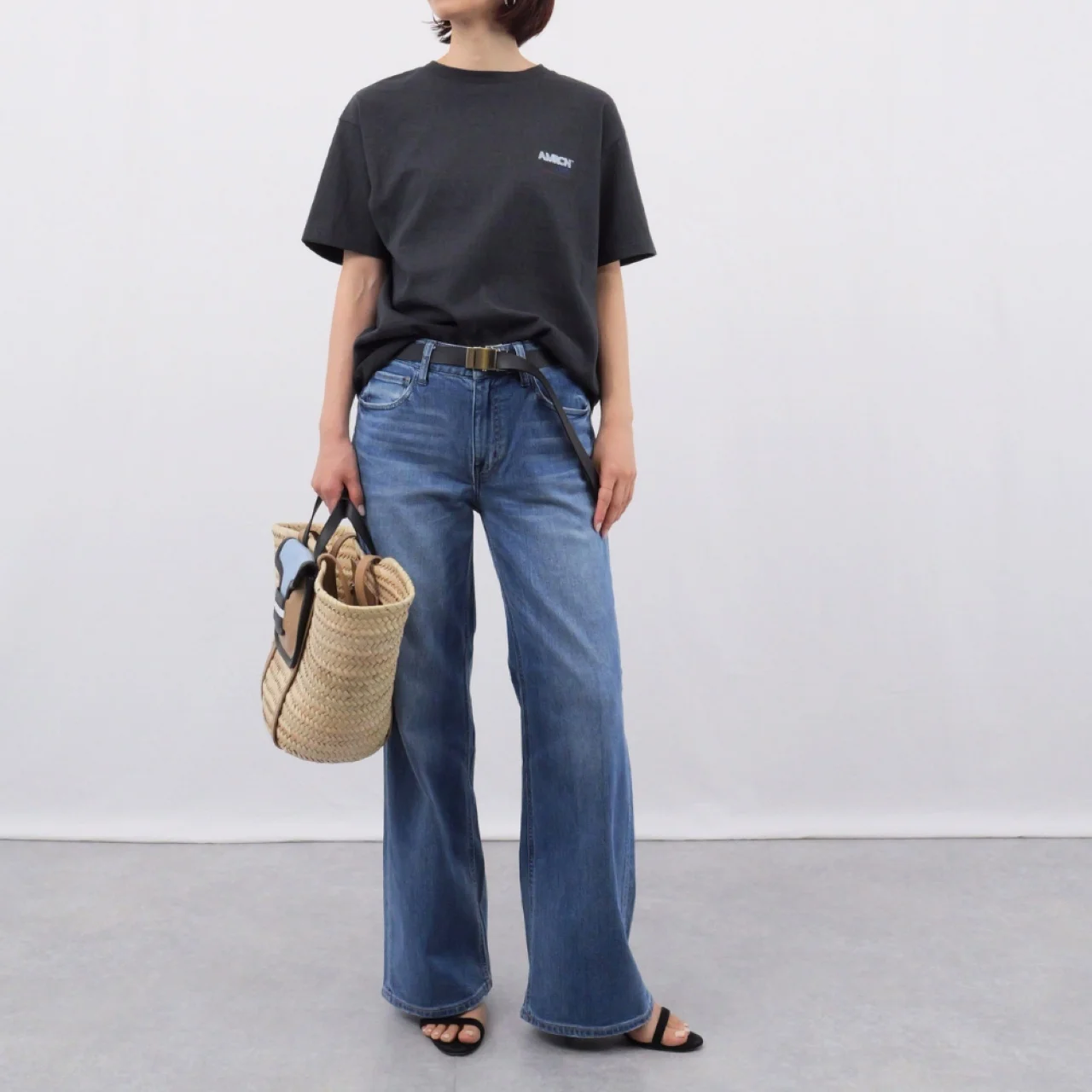 アメリカーナ　 ラフィー丸胴 バックプリントT　デニムコーデ