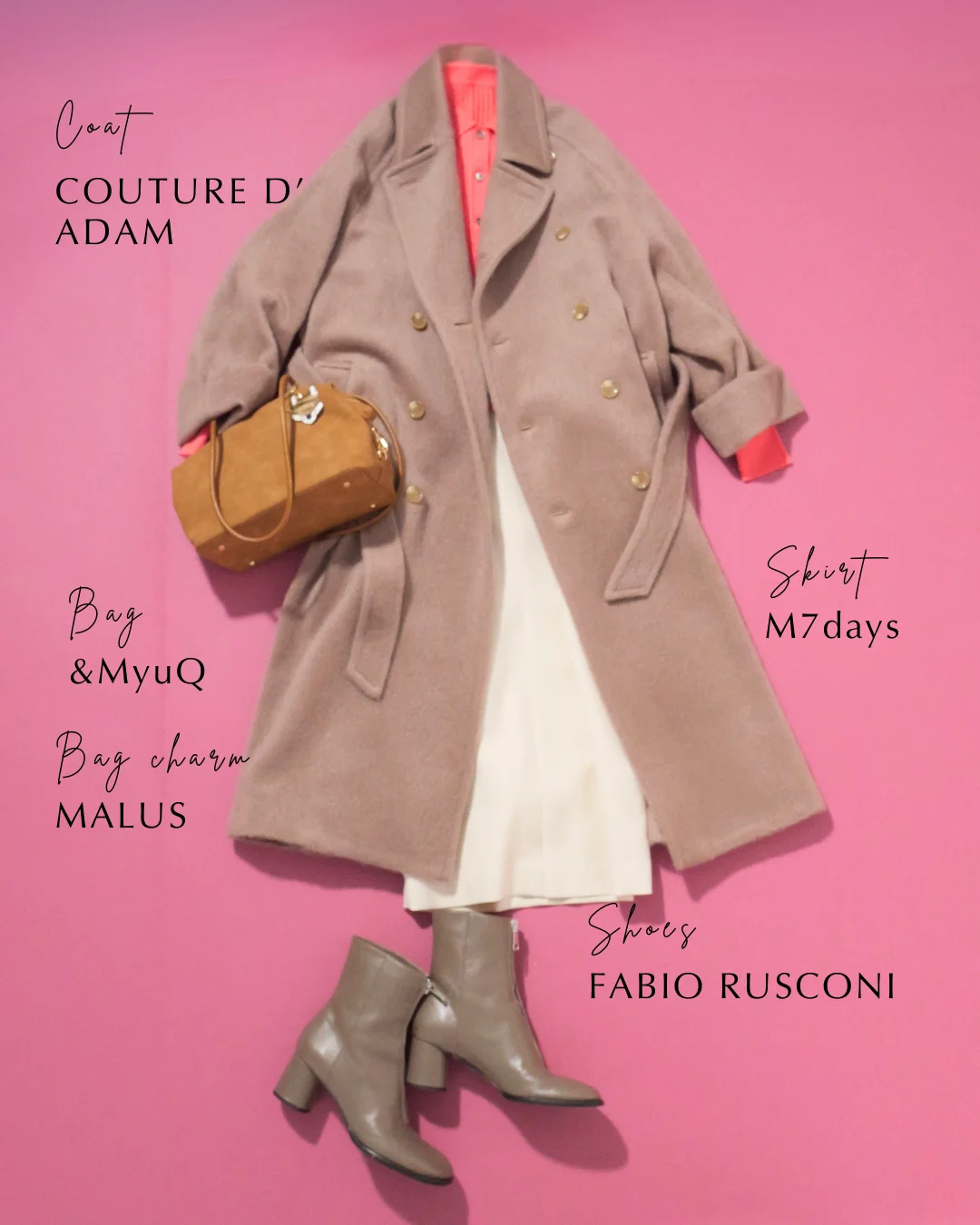 襟付きリブニットピンクコーデ