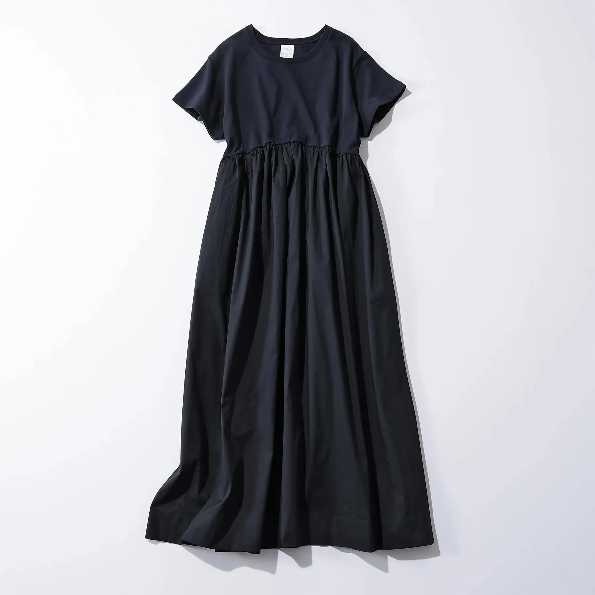 12closet 【洗える】ウエストリボンつき異素材切替ワンピース