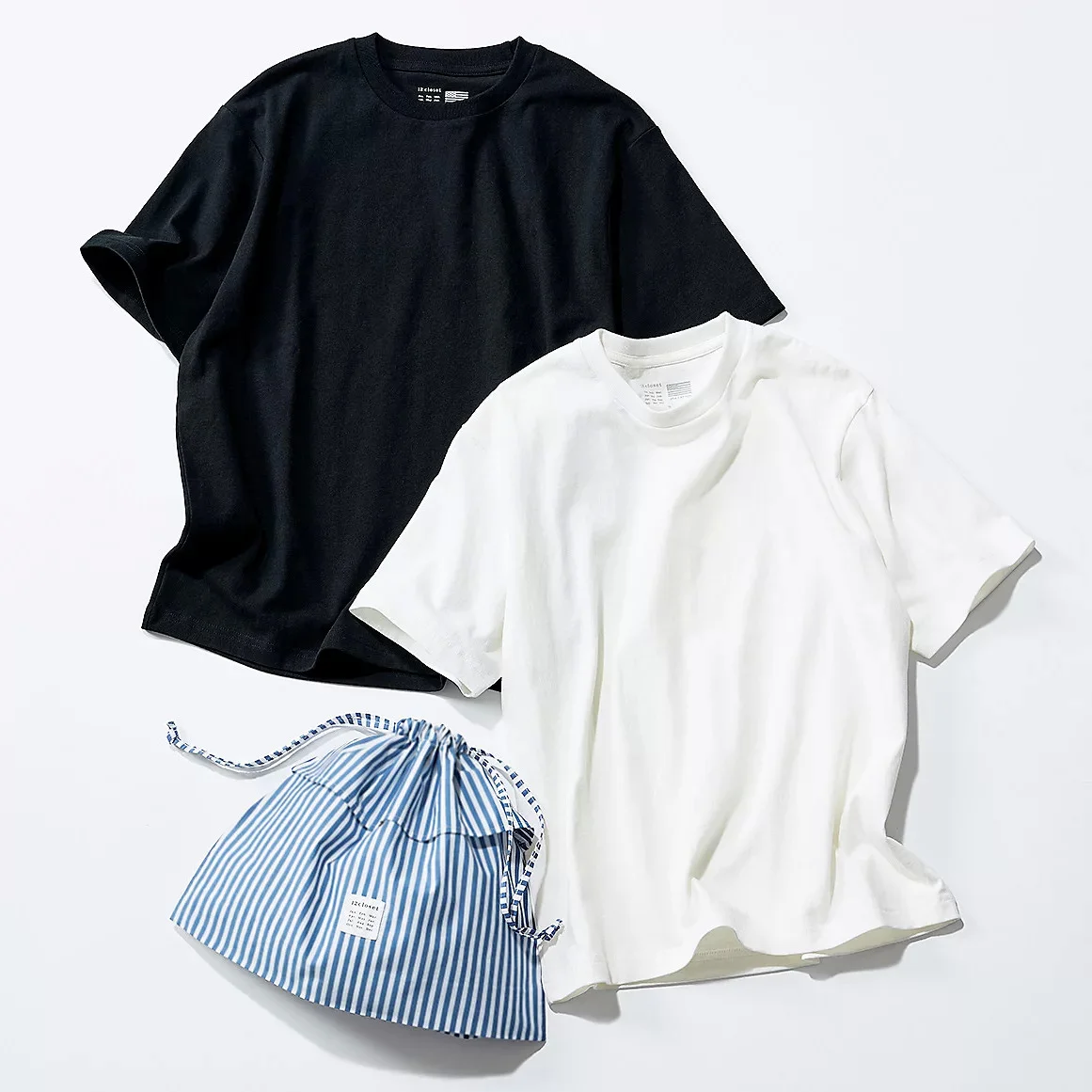 12closet 【洗える】大人に似合う・巾着つき USAコットンTシャツ（2枚入り）