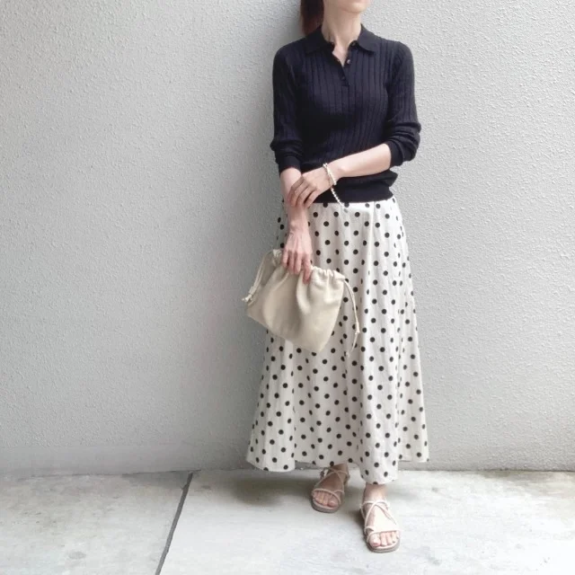今日のコーデ:ポロシャツ×ドット柄スカート | ファッション誌Marisol