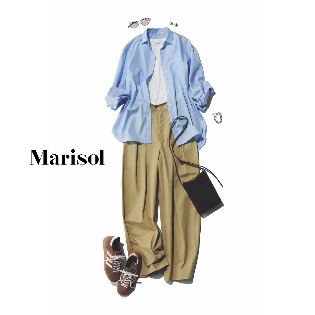 40代ファッション Tシャツ×シャツ×パンツ×スニーカーコーデ