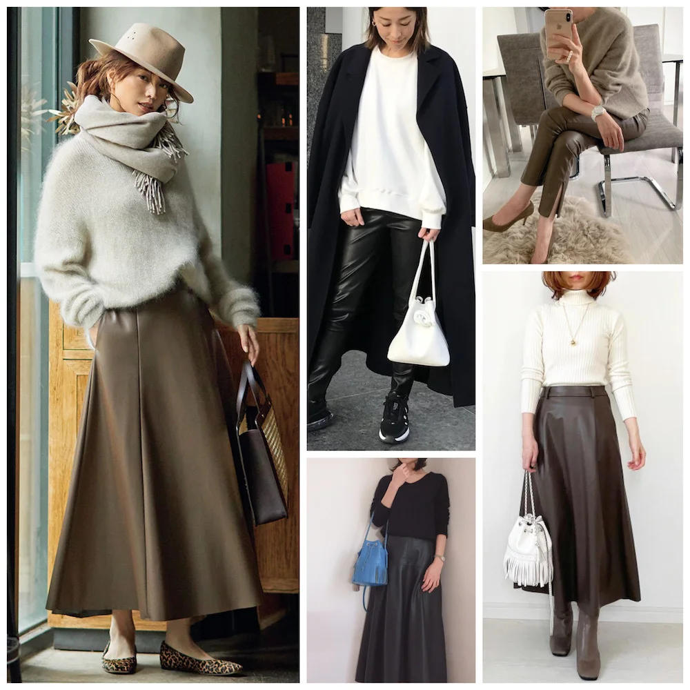 【エコレザー】のスカート＆パンツで、冬コーデの鮮度がアップ！｜40代ファッションまとめ