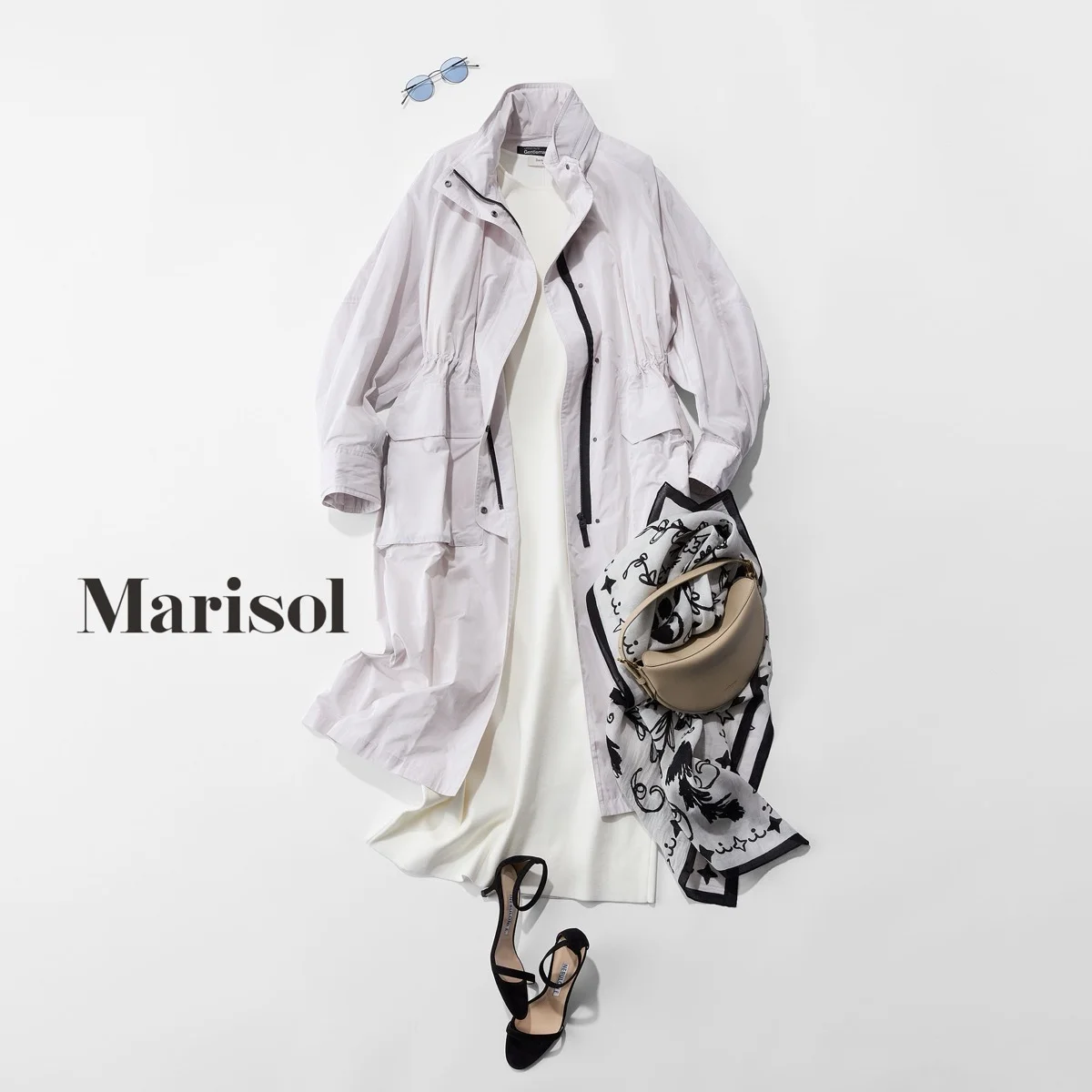 40代ファッション コート×ワンピース×バッグ×ストール✕パンプスコーデ