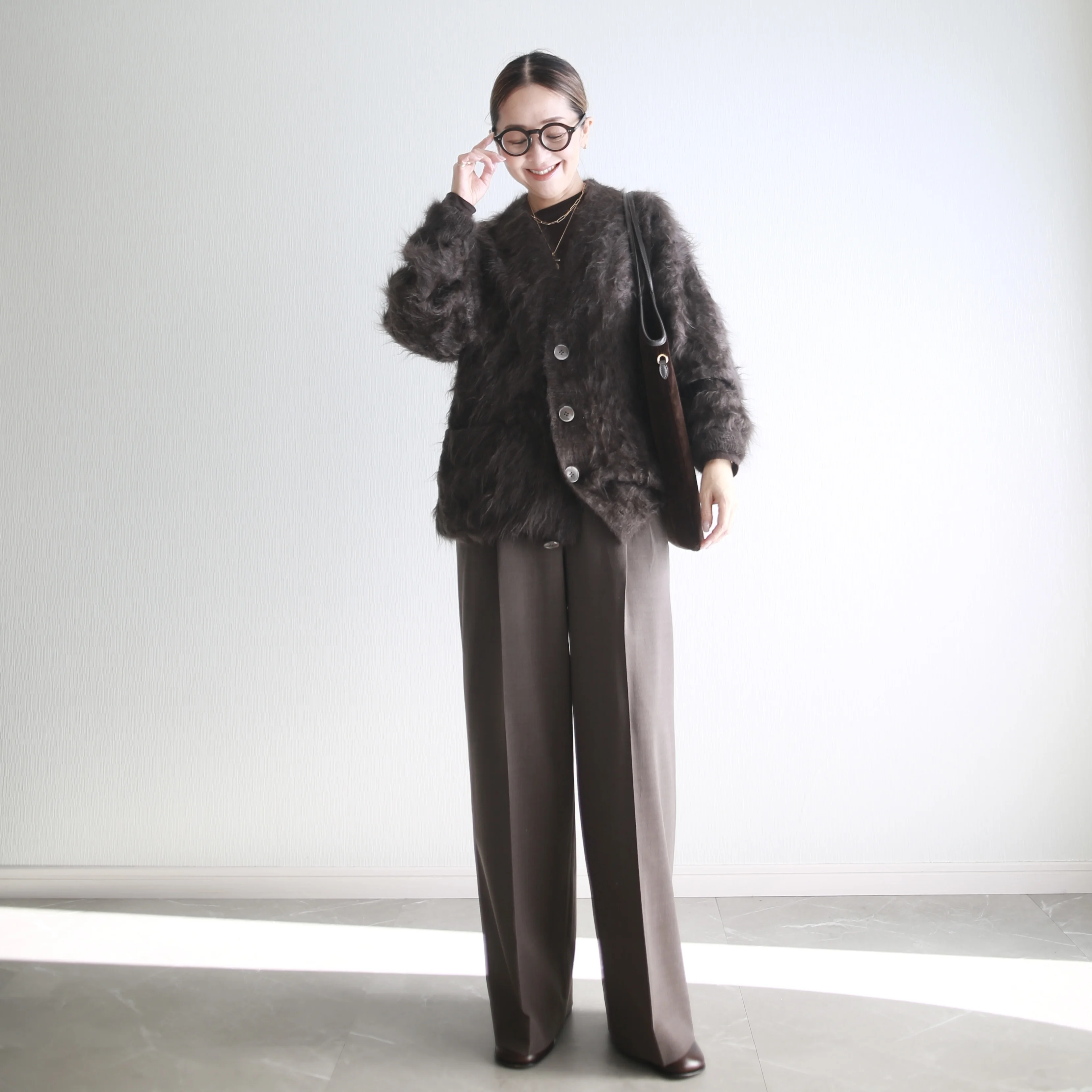 blamink カシミアファーカーディガン　着回し　着こなし術　betoupe miumiu