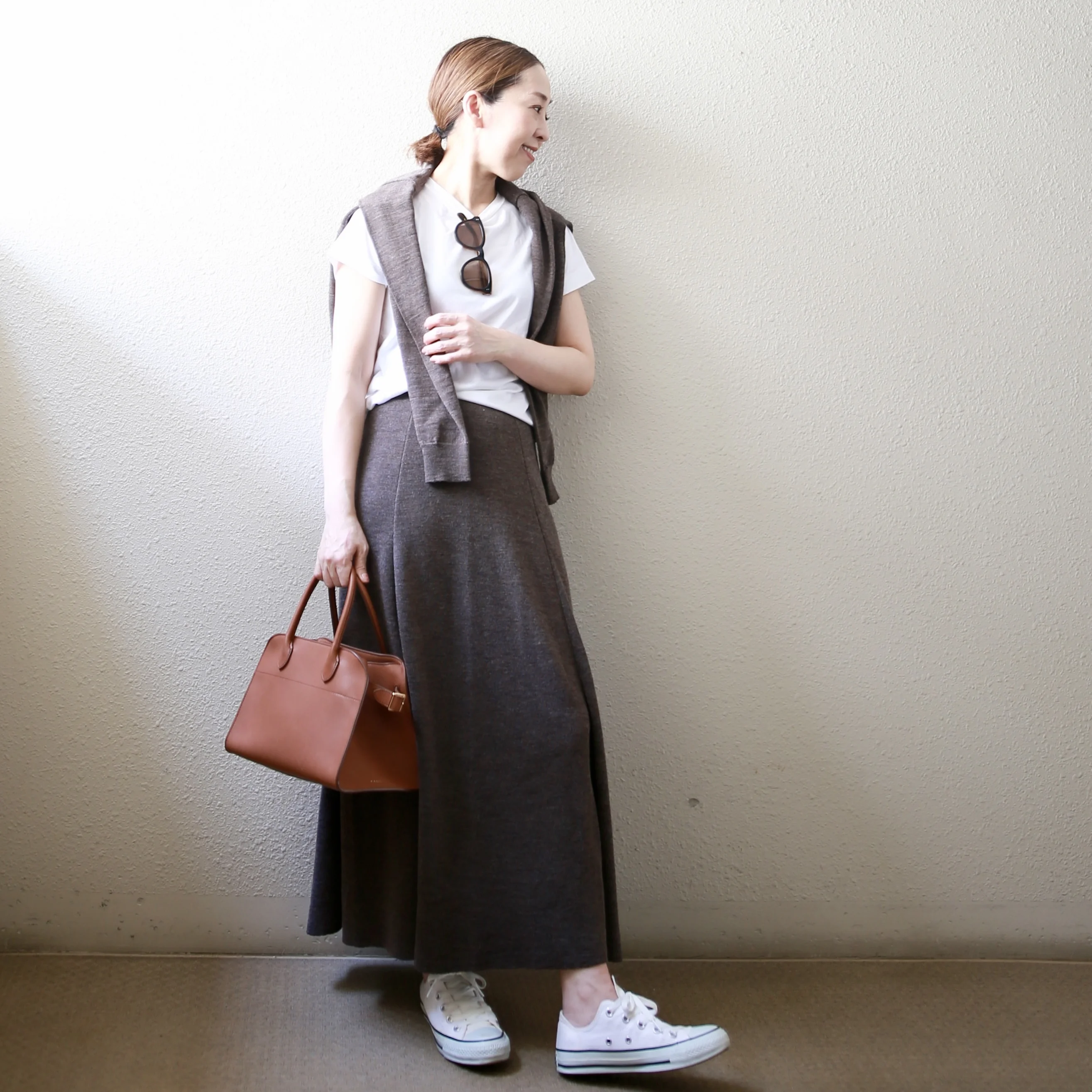 小柄コーデ　着回し術　Marisol betoupe converse therow ブラウンコーデ