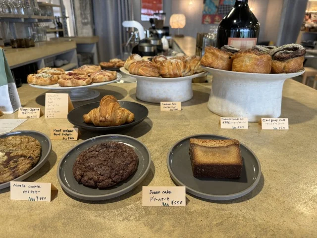 Many pastries at the counter 