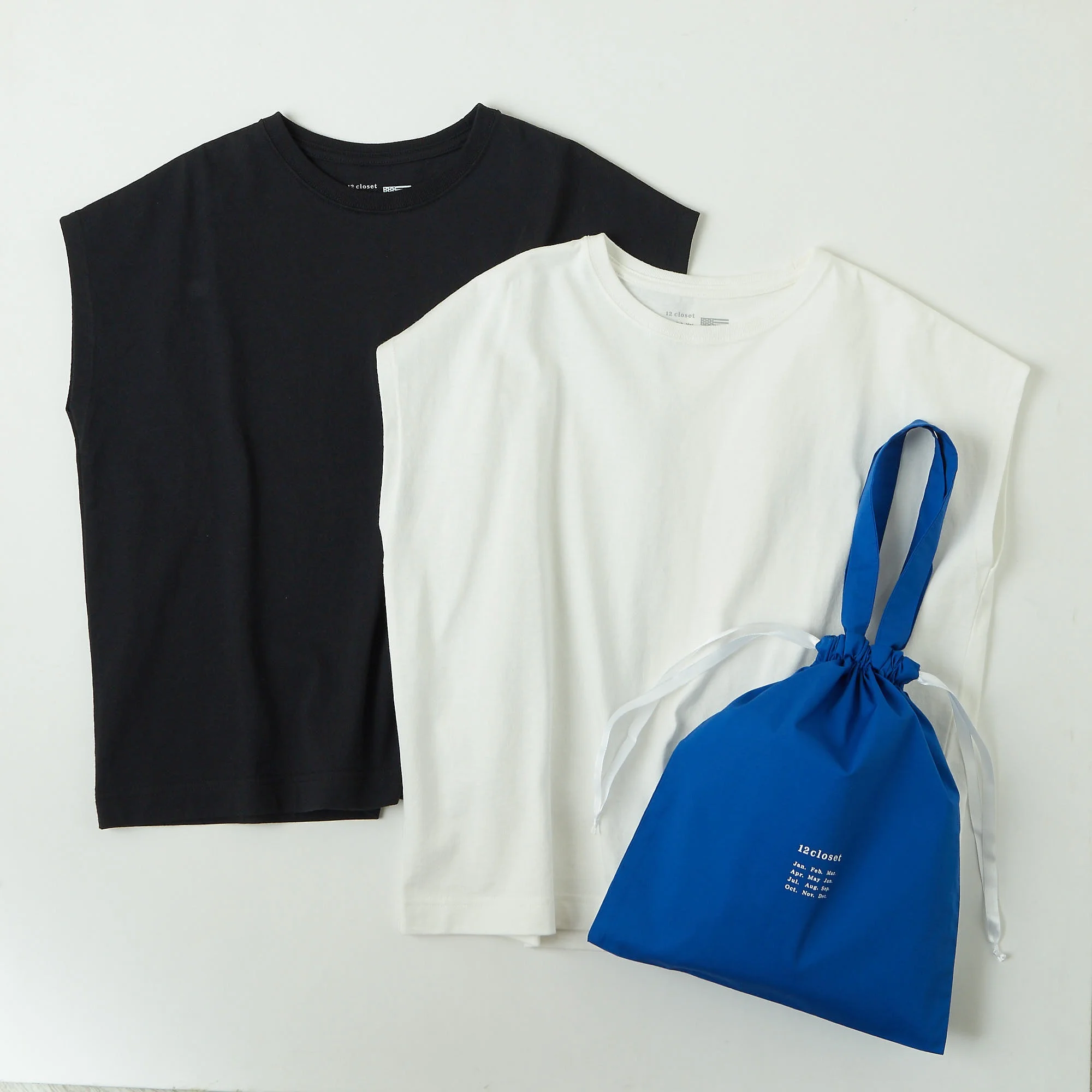 12closet 【洗える】大人に似合う・巾着つき USAコットンフレンチ スリーブTシャツ（2枚入り）
