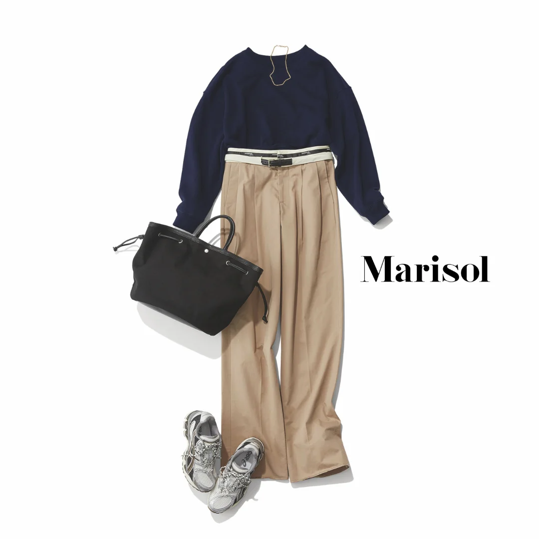 40代ファッション カットソー×パンツ×スニーカーコーデ