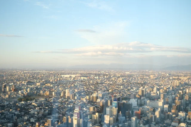 マリオットアソシアホテルからの朝焼けの景色