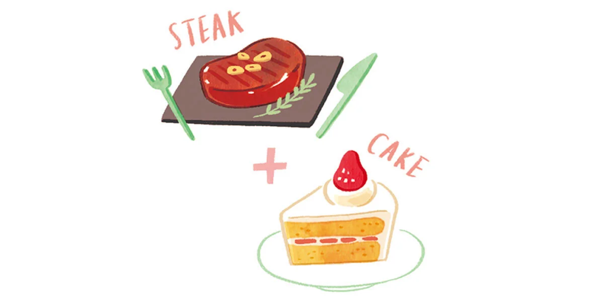 ステーキとケーキ