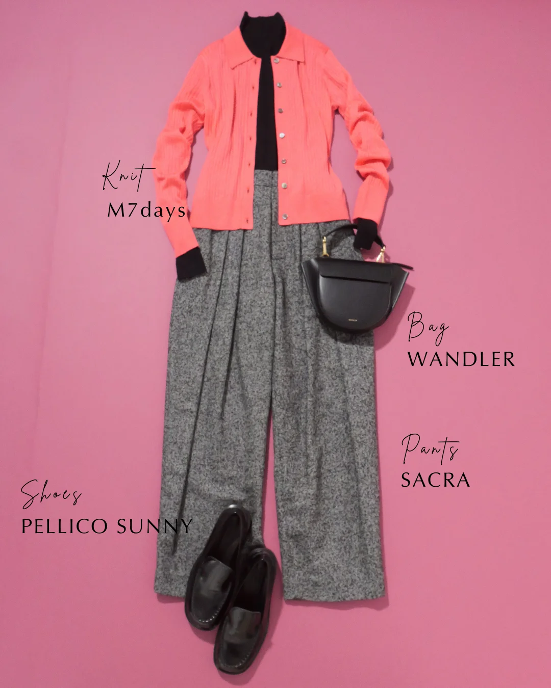 襟付きリブニットピンクコーデ