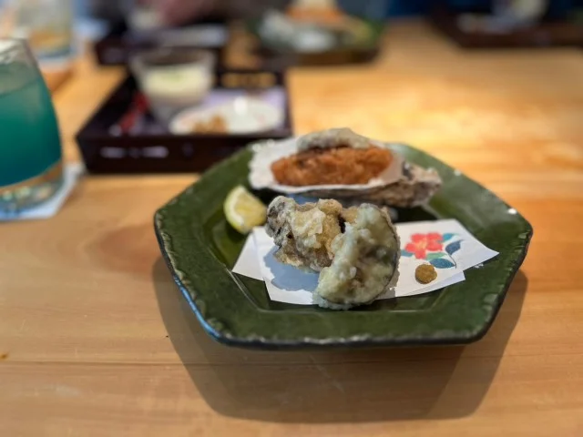 カキフライと牛肉の天ぷら