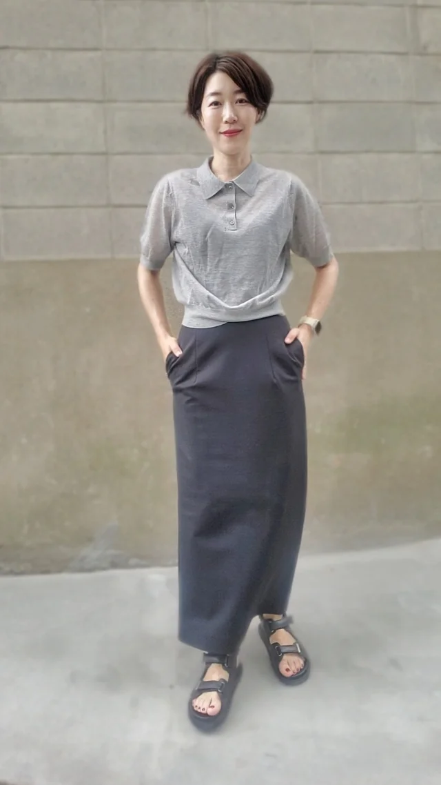 40代ファッション ラメシアーポロニット
