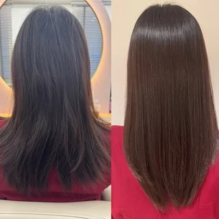 梅雨前のうねりが気になる髪。髪質改善トリートメントでサラ艶ヘアに産後の変化でまとまりにくくなったBeforeのヘアスタイル。