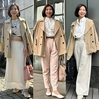 【気温20℃】朝晩ひんやりの日に。ショートトレンチでつくる春の淡色コーデ3選