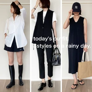 2022夏、雨の日のシンプルスタイル：今日の服【40代 私のクローゼット】