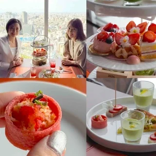 地上150mで味わう、苺と抹茶の和モダンアフタヌーンティー