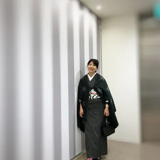ブラックデニムの着物にパンダの帯で上野散歩