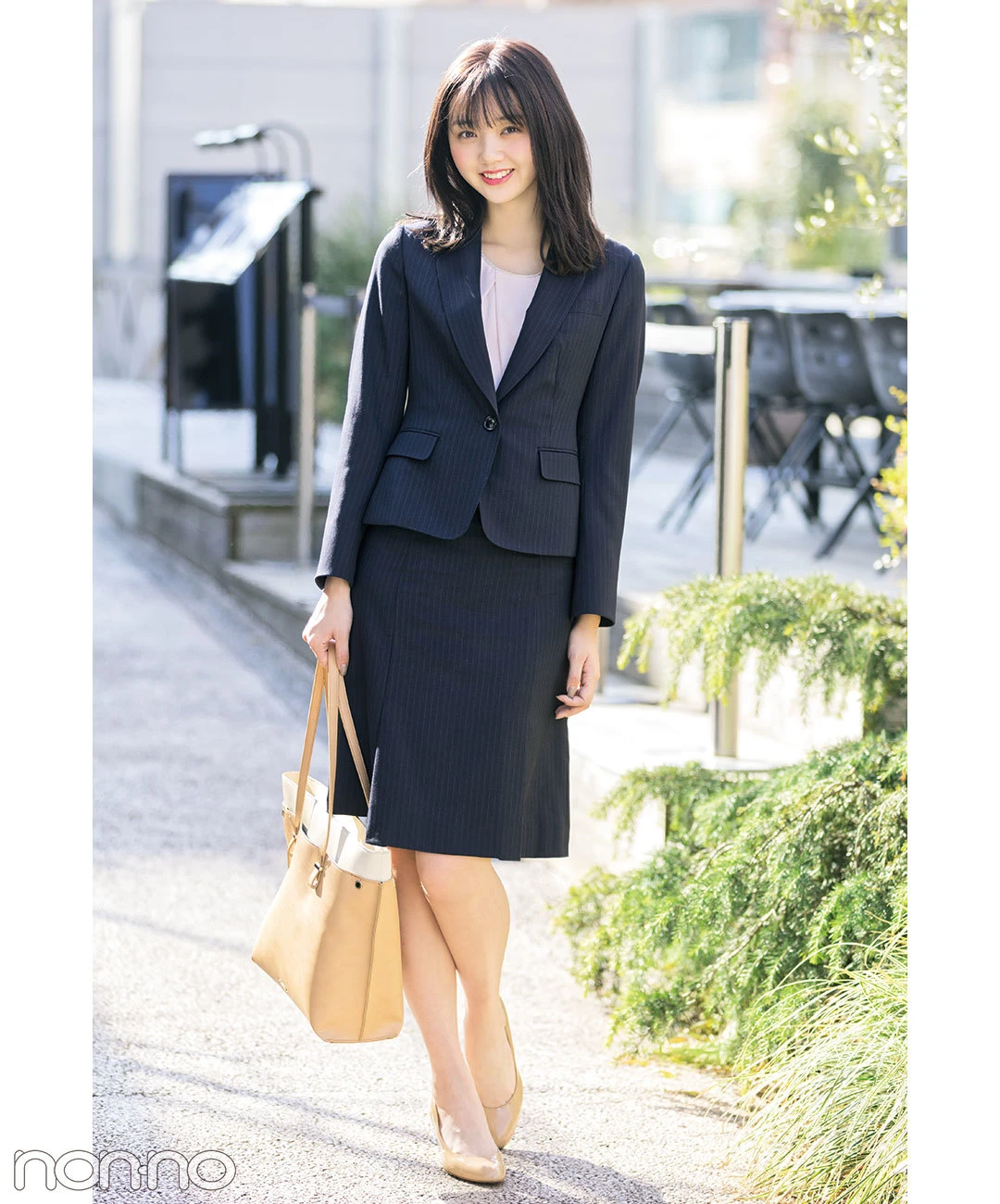 【美品】n♡line エヌライン シルク スカートスーツ ストライプ ビジネス