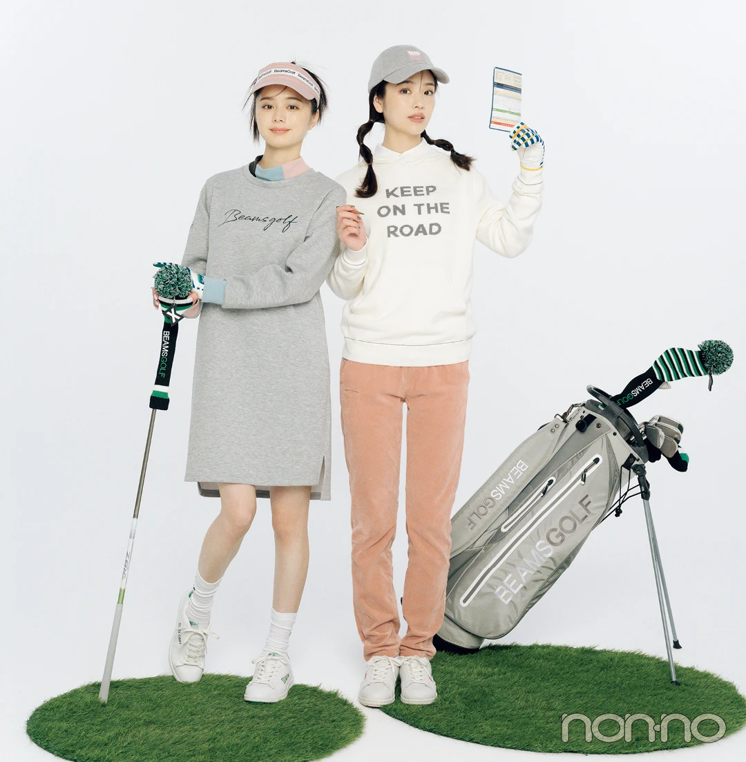 紺野彩夏と横田真悠の可愛いウェアでゴルフ始めモデルカット1−1