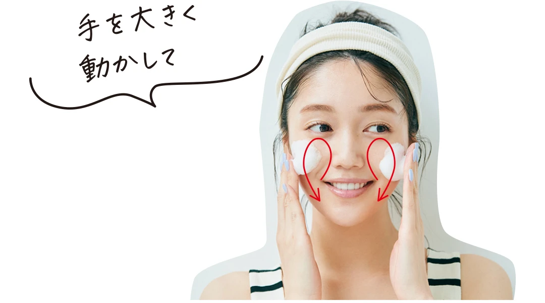 開き毛穴には皮脂コントロール効果のある洗顔料を使って顔全体を大きく包み洗い