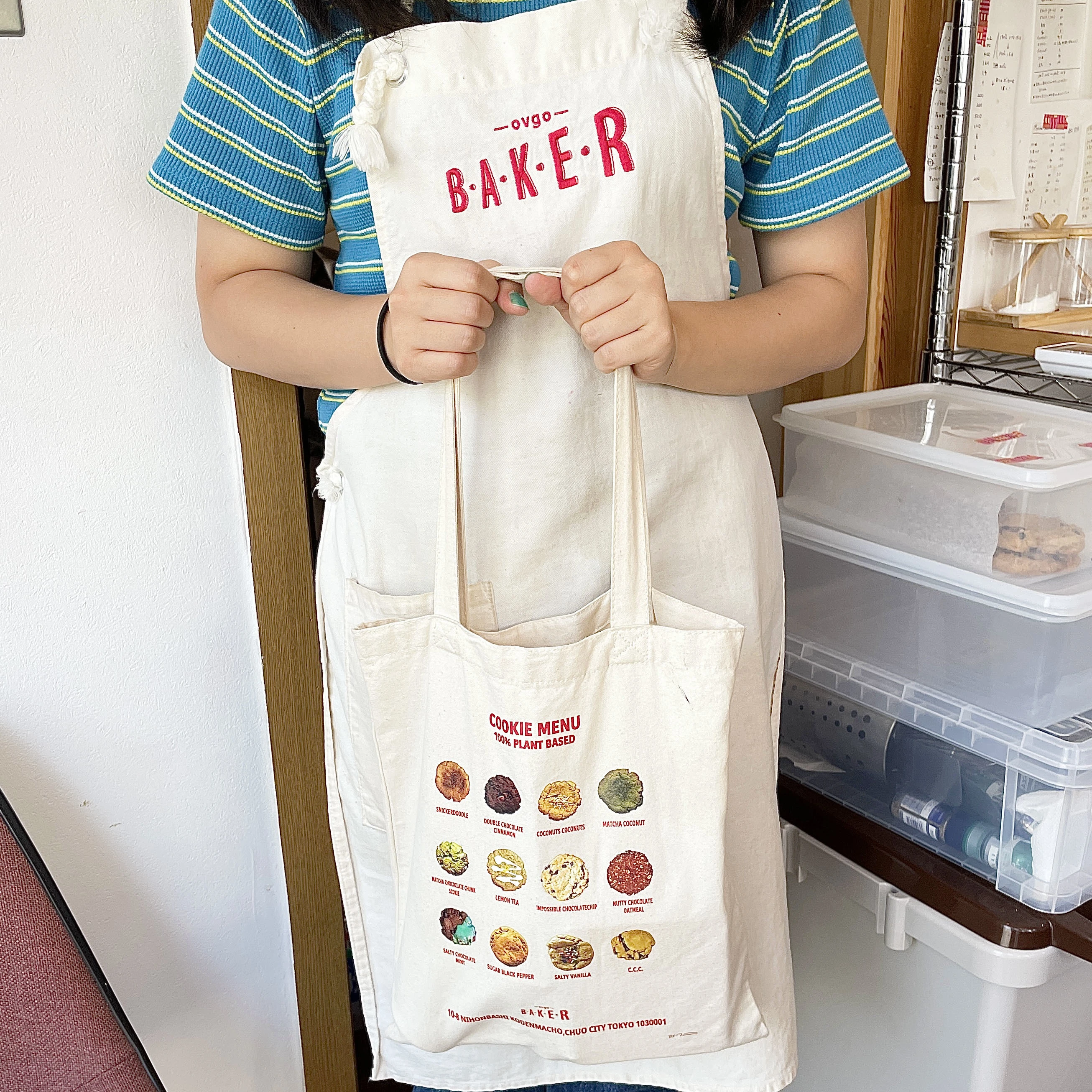 ヴィーガンベイクショップ・オブゴベーカー軽井沢店　クッキーがプリントされたトートバッグ