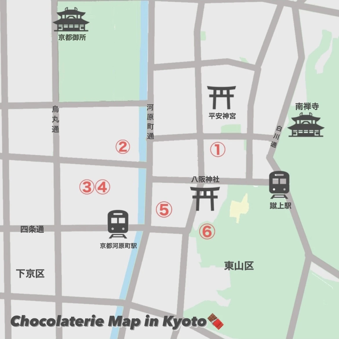 京都　地図　チョコレート