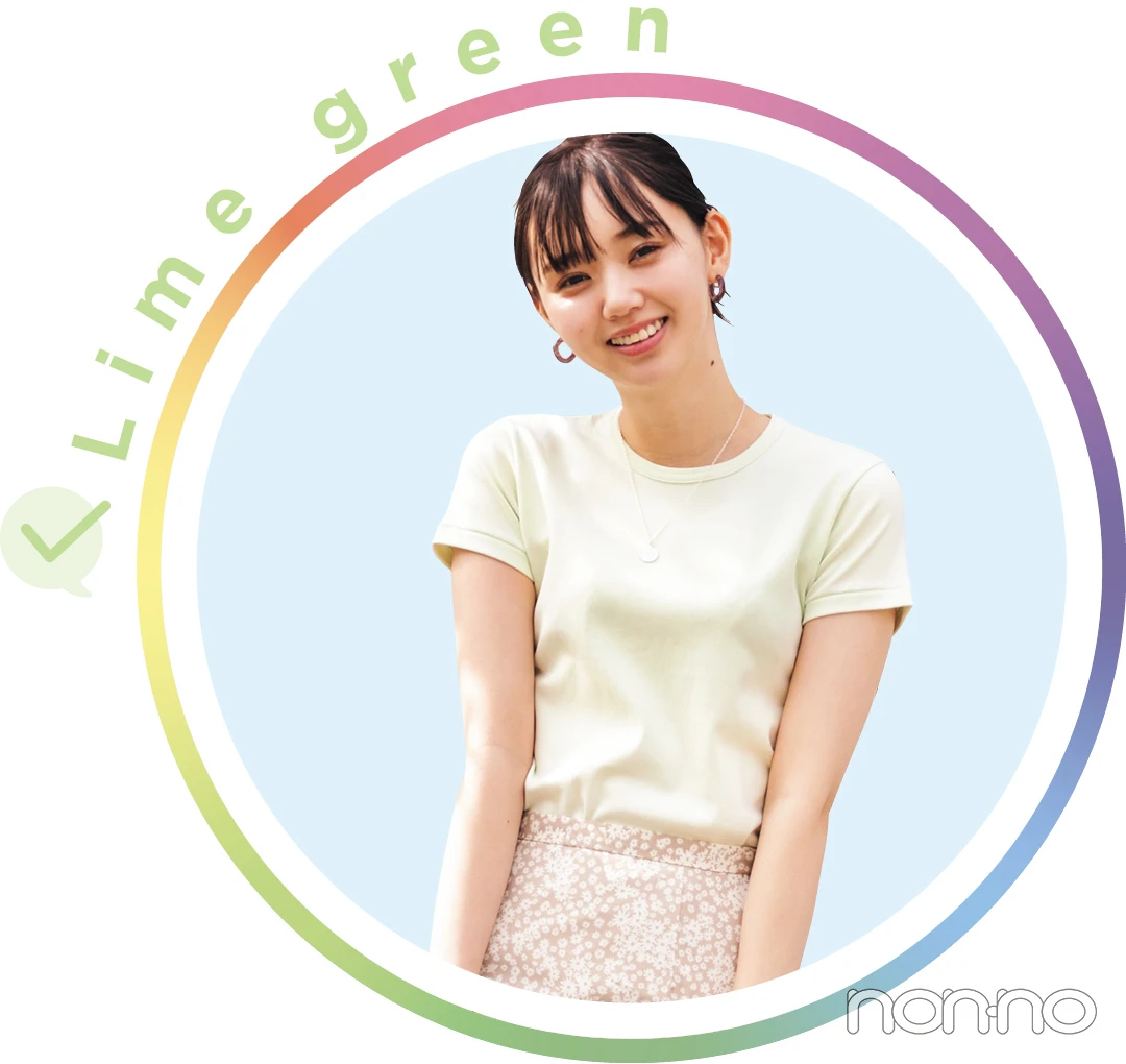 江野沢愛美が着るLime greenのTシャツコーデ8