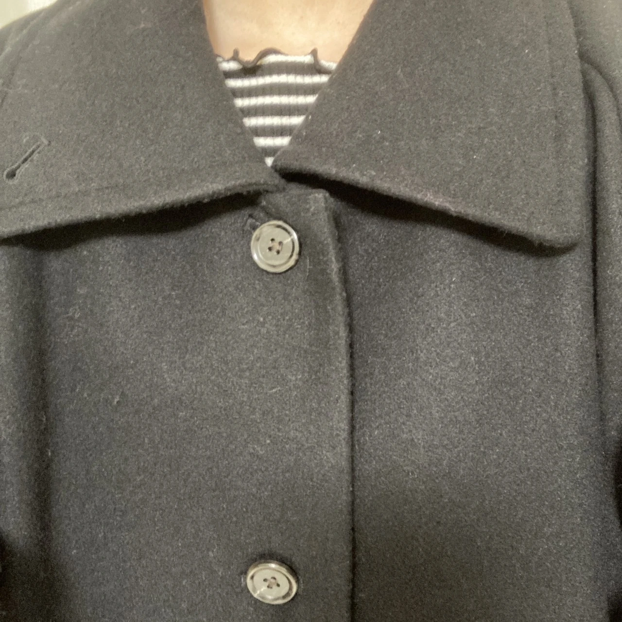 コートの襟の部分の写真。