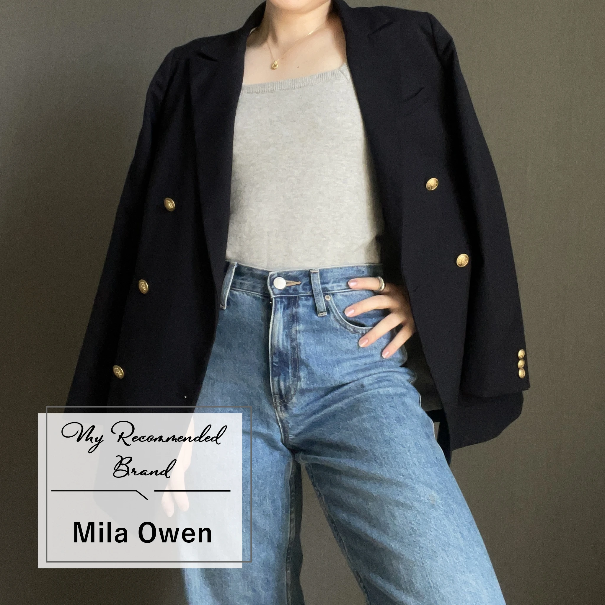 Mila Owen（ミラ オーウェン）の紺プレザーを使ったコーディネート