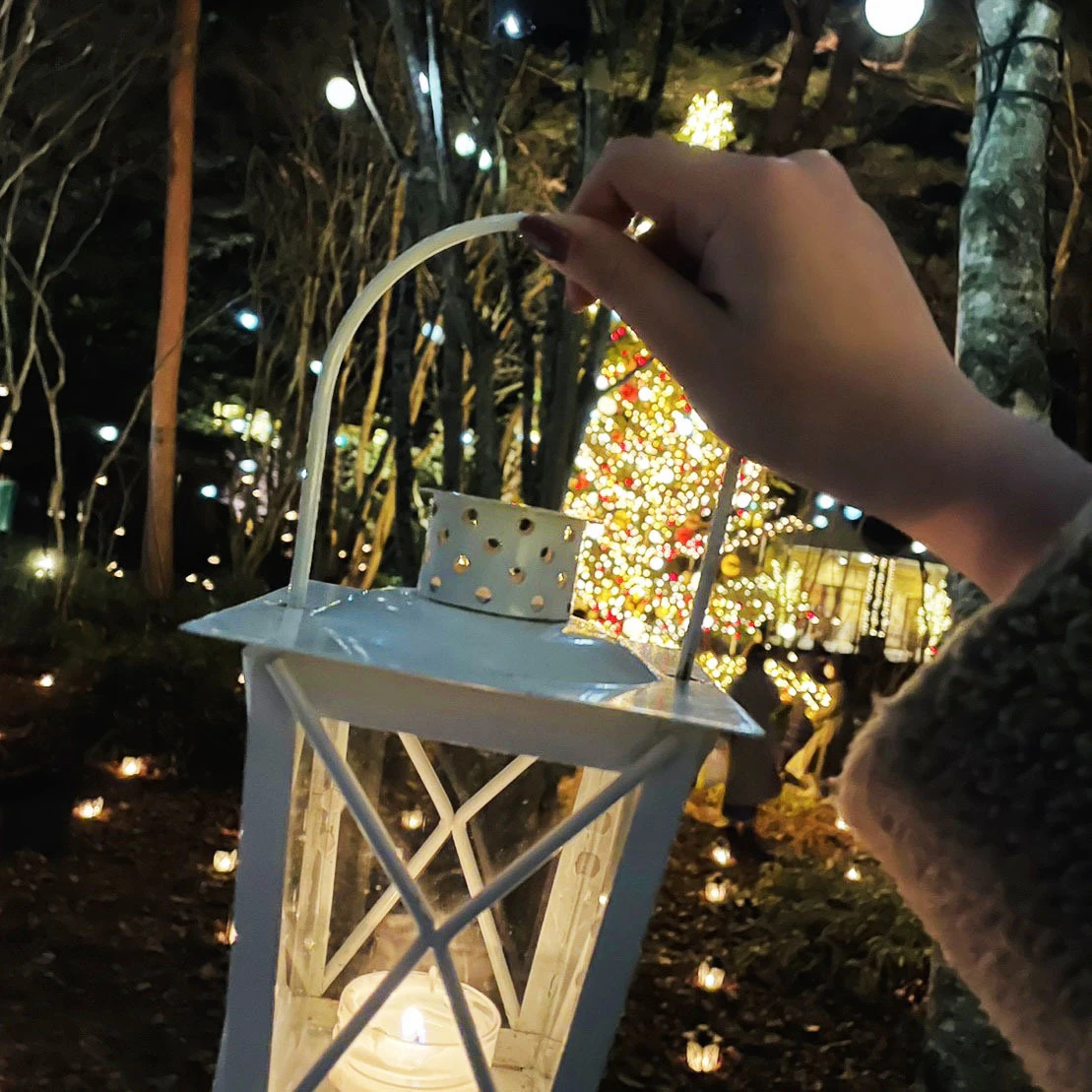 【軽井沢高原教会 星降る森のクリスマス】　ランタンキャンドルを手に散策