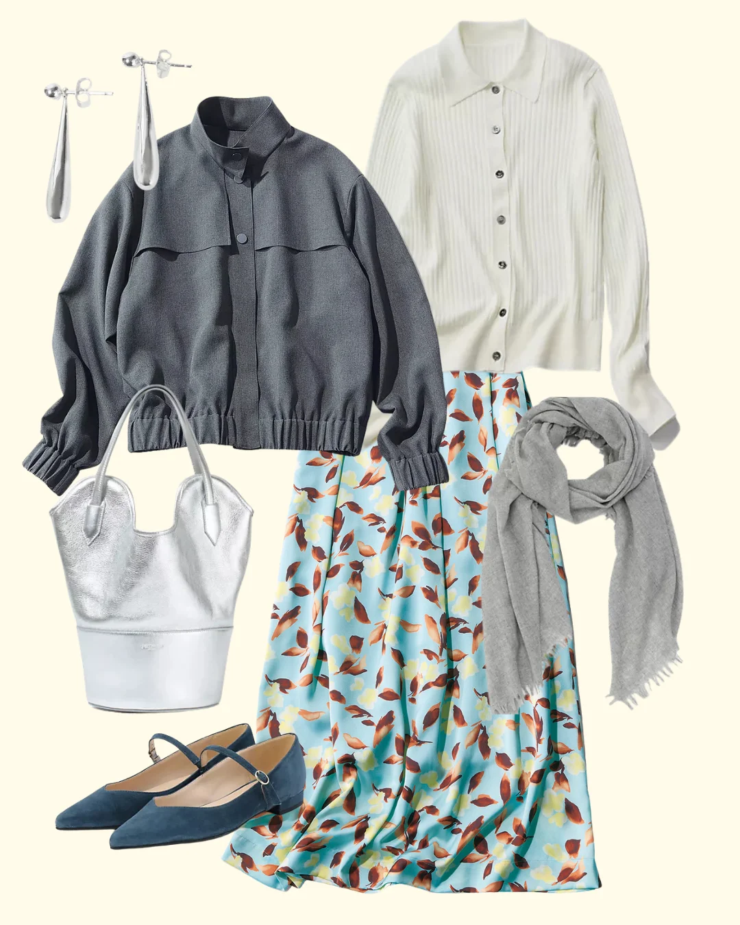 花柄スカート春の通勤コーデ