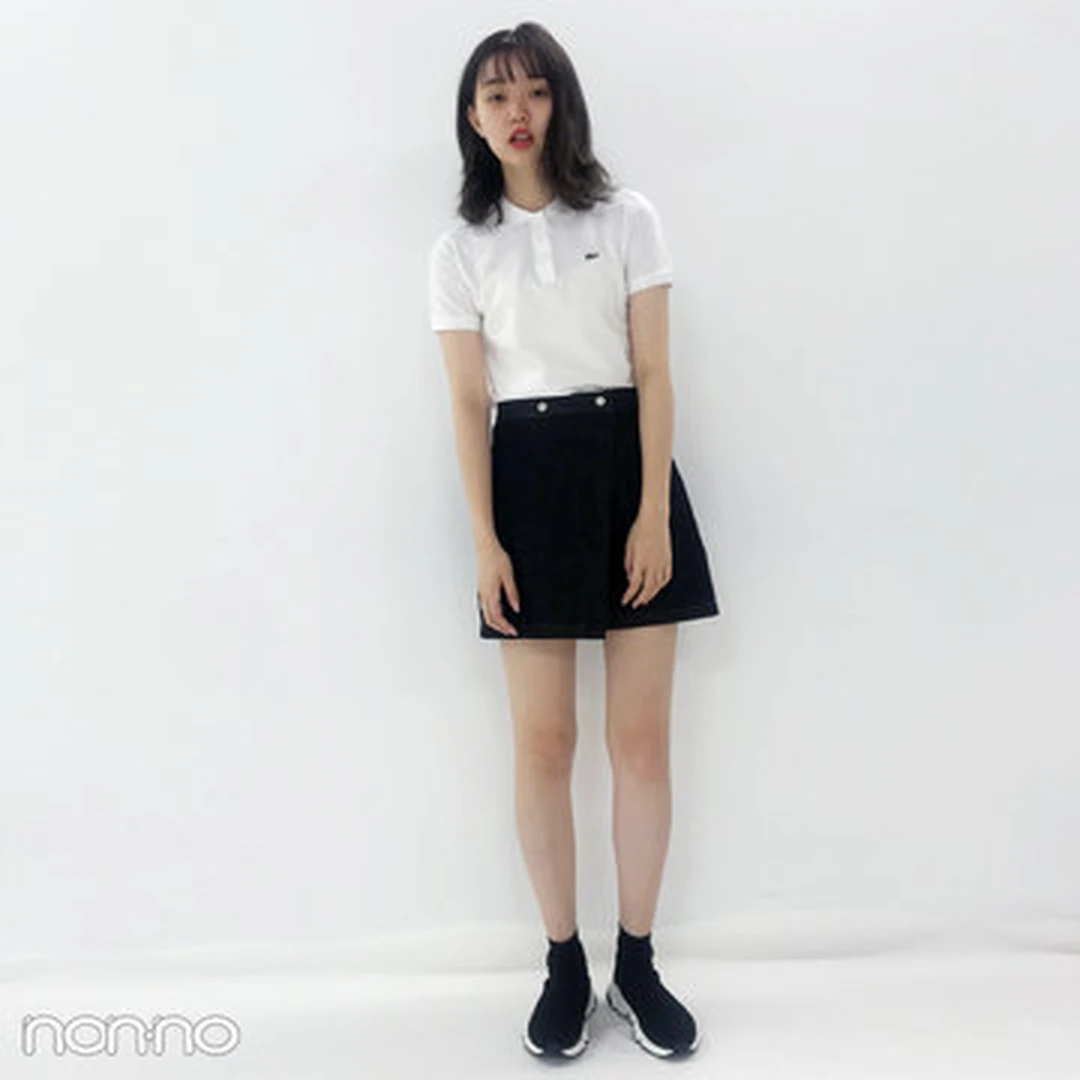 今日の愛美はラコステ×バレンシアガ×韓国で買ったミニスカート♡【モデルの私服スナップ】